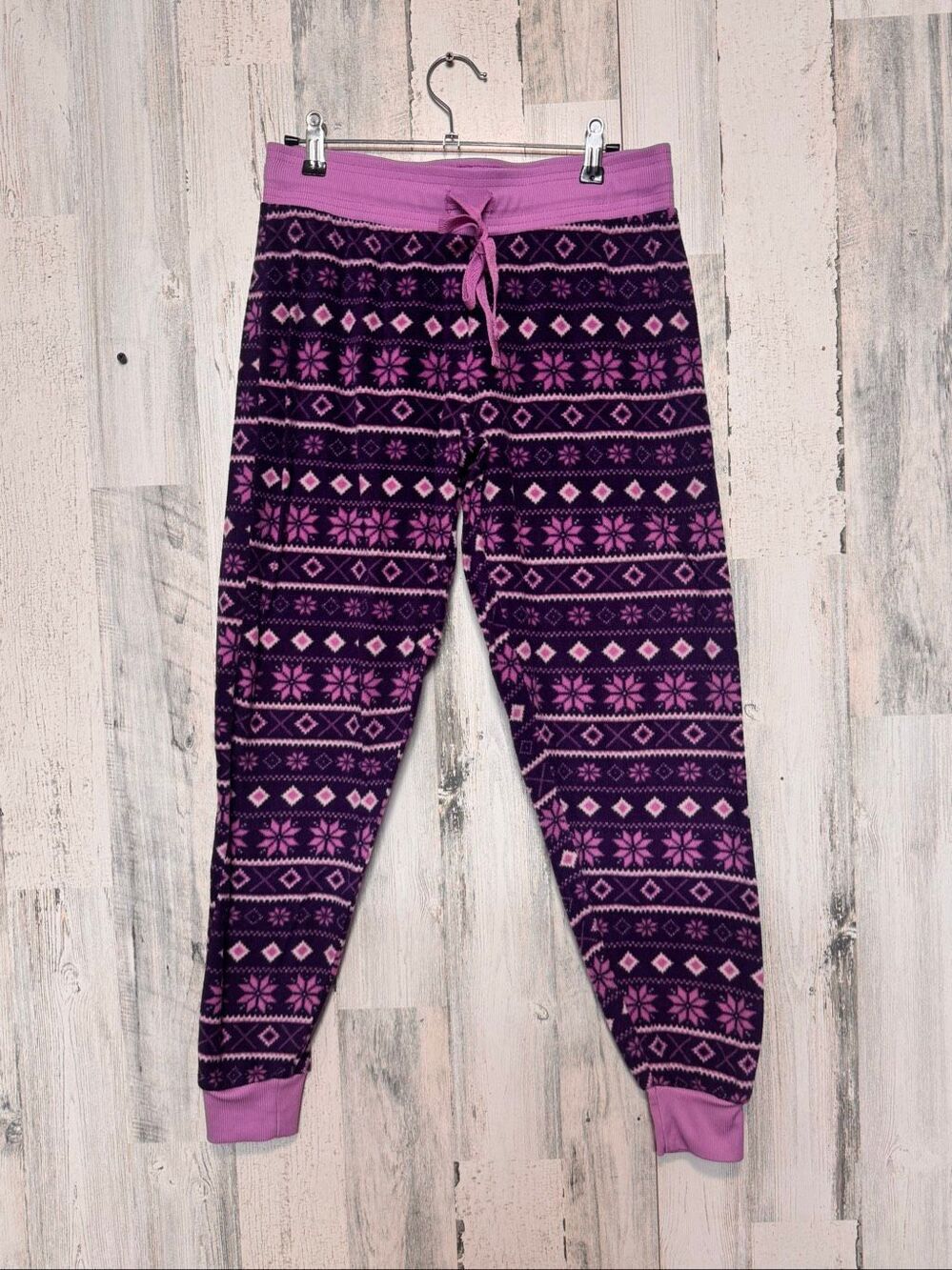 Mountains Peak Fair Isle Fleece Pajama Jogger Pants Purple Womens Small Plush Sl